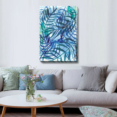 Watercolour Blue Leave Stretched Canvas Print,hywallart