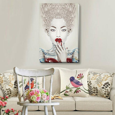 Girl With Red Lip Stretched Canvas Print Framed Wall Home Office Shop Decor Gift,hywallart