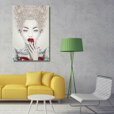 Girl With Red Lip Stretched Canvas Print Framed Wall Home Office Shop Decor Gift,hywallart
