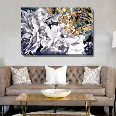 Black Gold Flower Stretched Canvas Print,hywallart