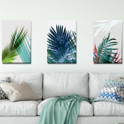 Set Of 3 Tropical Leave Stretched Canvas Print F73,hywallart