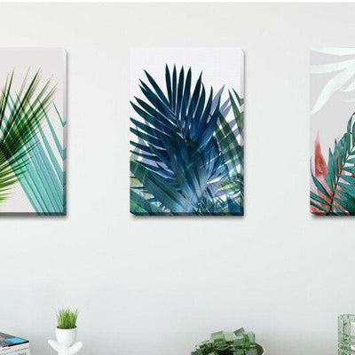 Set Of 3 Tropical Leave Stretched Canvas Print F73,hywallart