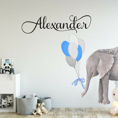 Custom Personalized Name Elephant Balloon Boys Girls Wall Sticker Nursery Decor,hywallart