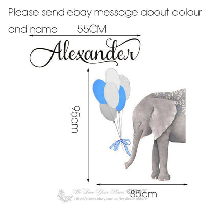 Custom Personalized Name Elephant Balloon Boys Girls Wall Sticker Nursery Decor,hywallart