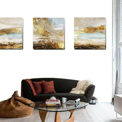 Set of 3 Golden Stretched Canvas Print  A356,hywallart