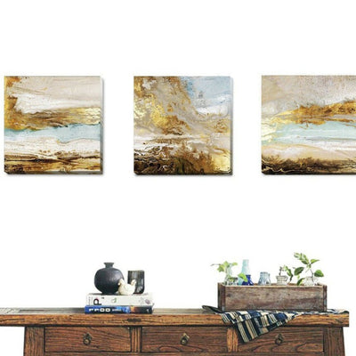 Set of 3 Golden Stretched Canvas Print  A356,hywallart