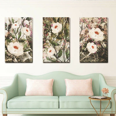 Set Of 3 Flowers Blossom Stretched Canvas Print F84,hywallart