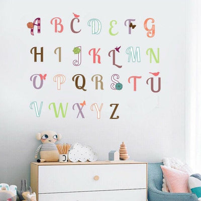 26 Fabric Pattern Girls Alphabets Wall Decal,hywallart