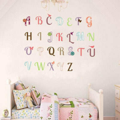 26 Fabric Pattern Girls Alphabets Wall Decal,hywallart