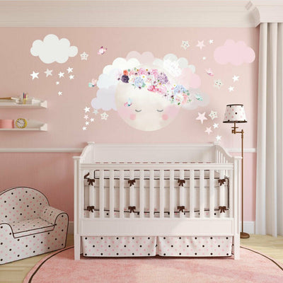 Sleepy Moon Girls Wall Decal,hywallart