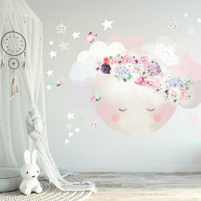 Sleepy Moon Girls Wall Decal,hywallart