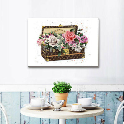 Flower Suitcase Stretched Canvas Art F123,hywallart