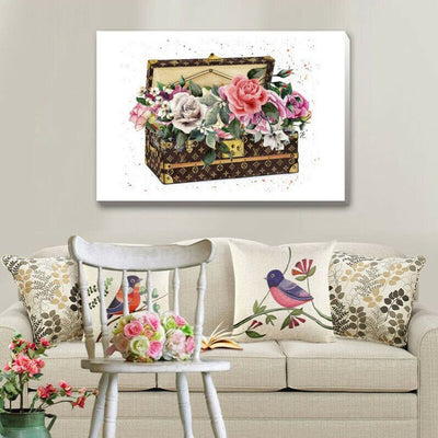 Flower Suitcase Stretched Canvas Art F123,hywallart