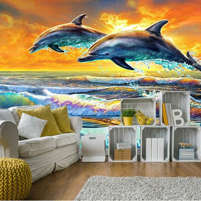 Dolphins At Dawn Wall Mural AM7,hywallart
