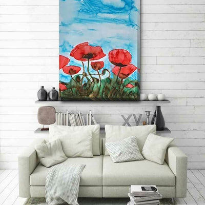 Poppy Flower Cloud Stretched Canvas Art Print F96,hywallart