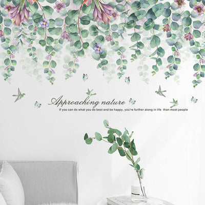 Green Branch With Purple Flowers Wall Art Stickers,hywallart