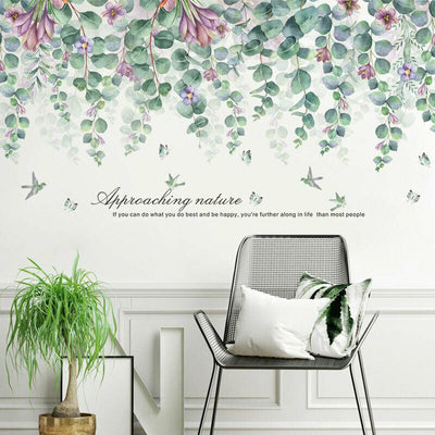 Green Branch With Purple Flowers Wall Art Stickers,hywallart