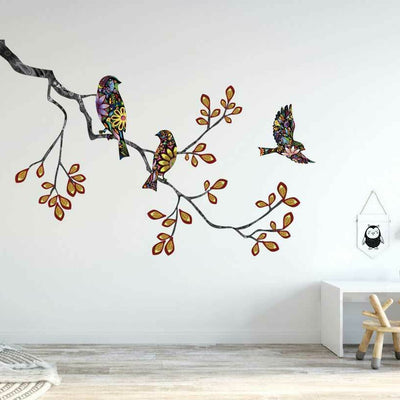 Rainbow Colour Branch Birds Wall Sticker,hywallart