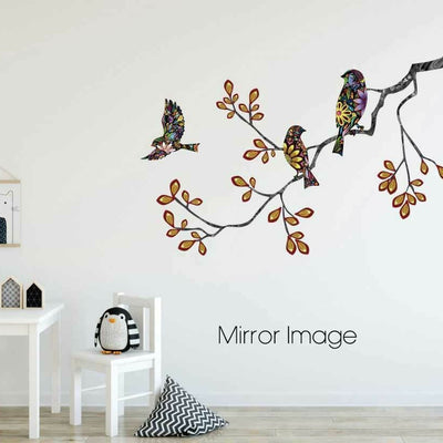 Rainbow Colour Branch Birds Wall Sticker,hywallart