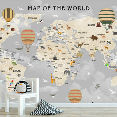 Animal World Map Kids Wall Mural,hywallart