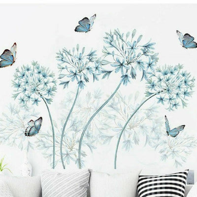 Blue Dandelion Butterflies Wall Stickers - hywallart