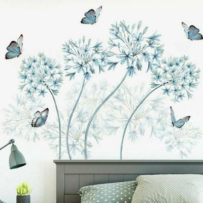 Blue Dandelion Butterflies Wall Stickers - hywallart