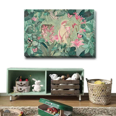 Tropical Plant Cockatoos Stretched Canvas Print AM81 - hywallart