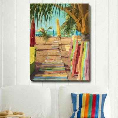 Beachside Boardwalk Stretched Canvas Print,hywallart