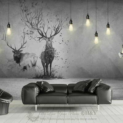 Deer With Hanging Lamp Removable Wall Mural Paper Vinyl Sticker Home  Decor AM3 - hywallart