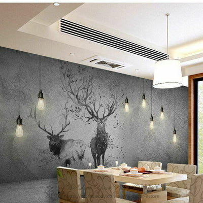 Deer With Hanging Lamp Removable Wall Mural Paper Vinyl Sticker Home  Decor AM3 - hywallart