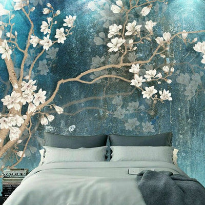 Blue Magnolia Removable Kids Wall Mural B35 - hywallart