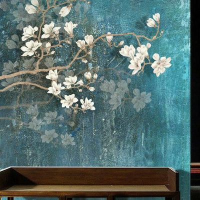 Blue Magnolia Removable Kids Wall Mural B35 - hywallart