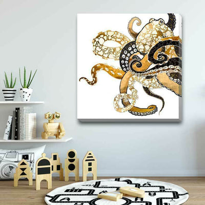 Gold Octopus Stretched Canvas Print A82 - hywallart