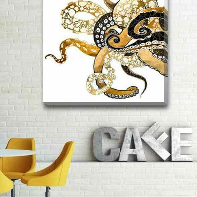 Gold Octopus Stretched Canvas Print A82 - hywallart