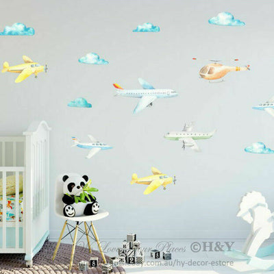 Airplane Clouds Kid Wall Stickers - hywallart