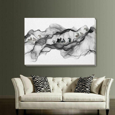 Horse Running On Mountain Stretched Canvas Print - hywallart