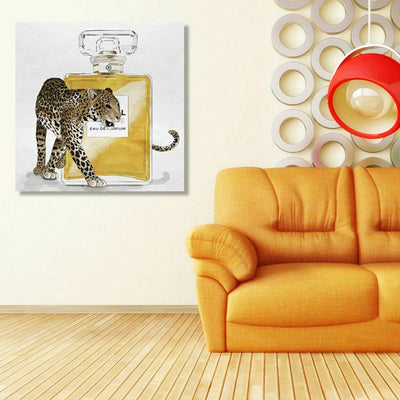 Leopard Perfume Stretched Canvas Print - hywallart