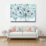 Teal Harmony Flower Stretched Canvas Print F117 - hywallart