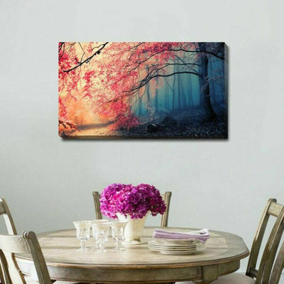 Red Leaves Tree Canvas Print Framed - hywallart