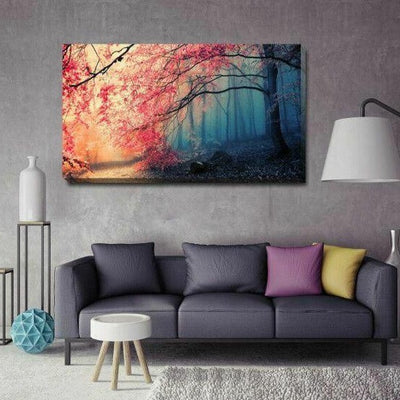 Red Leaves Tree Canvas Print Framed - hywallart