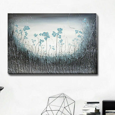 Abstract Blue Flowers Stretched Canvas Print - hywallart