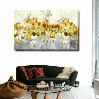 Gray Blue Gold Stretched Canvas Print - hywallart