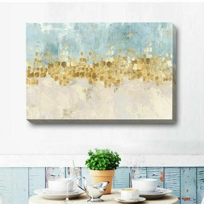 Gray Blue Gold Stretched Canvas Print - hywallart