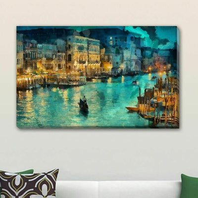 Seaside City Abstract Pattern Stretched Canvas Print - hywallart