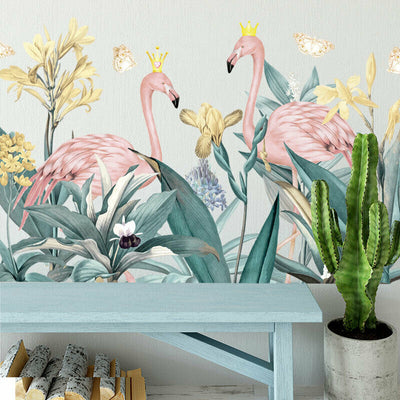 Tropical Leaves Flamingo Kid Wall Art Sticker,hywallart