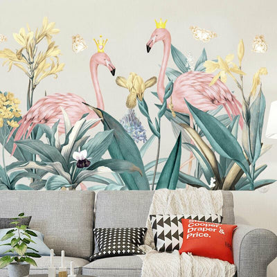 Tropical Leaves Flamingo Kid Wall Art Sticker,hywallart