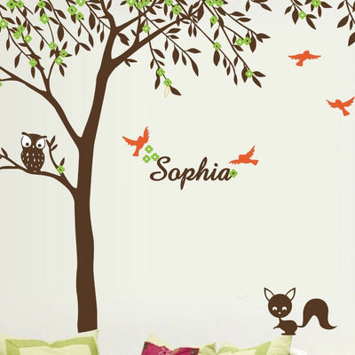 Personalised Custom Name Owl Fox Flowers Birds Wall Stickers Kids Nursery Decal,hywallart