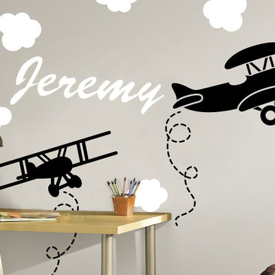 Airplanes Clouds Custom Personalized Name Wall Stickers,hywallart