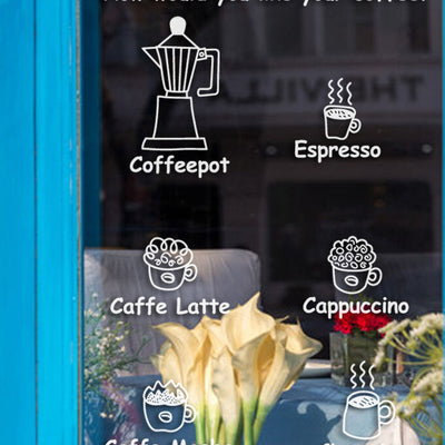 Coffee Cafe Shop Removable Window Wall Stickers,hywallart