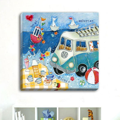 Kids Beach Theme Stretched Canvas Print,hywallart